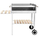 XXL Holzkohlegrill Grillwagen mit 2 Regalen aus Edelstahl und Holz – Perfekt für Gartenpartys und...