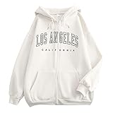 Bedruckte Sweatjacke Damen Modische Buchstabendruck Casual Hoodies Fleece Gefütterte Sweatshirt Mit...