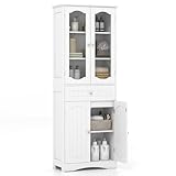 FANTASK Badezimmerschrank, Freistehender Hochschrank mit 4 Türen & Schublade & verstellbarem...