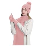 SRZYMJ Rosa Wintermütze Schal Handschuhe Set， Wintermütze Schal Handschuhe für Herren & Damen,...