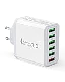 USB Ladegerät, 6-Ports Ladeadapter 33W USB Ladestecker mit QC 3.0 Schnellladegerät Mehrfach, USB...