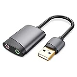 WOURRD USB-Soundkarten-Adapter, externer Adapter, Stereo-Soundkartenkonverter, 3,5-mm-Mikrofon für...