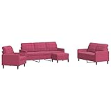 Eleganz 4-TLG. Futon Sofagarnitur in Weinrot Samt - Bequeme Sofalandschaft mit Kissen für...