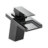 ZYNUHMO Wasserhahn Bad,Wasserfall Armatur Badezimmer Glas,Einhand-Waschtischarmatur,Schwarz
