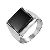 JewelryWe Schmuck Herren-Ring, Edelstahl Quadrat Siegelringe Bandringe Punk Hochzeit Engagement...