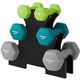 SONGMICS Kurzhantel Set, Hexagon, mit Hantelständer, 2 x 1 kg, 2 x 2 kg, 2 x 3 kg, mattes Finish,...