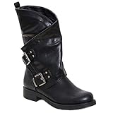 Toocool - Damen-Stiefel Biker Boots Motorradstiefel Schnallen SA9907, Schwarz - Schwarz - Größe:...