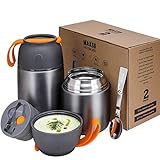 Thermobehälter für Essen 500ml & 700ml Edelstahl Warmhaltebebehälter mit faltbaren Löffel,...