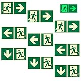 Notausgangsschild Nachleuchtend 9 Stück, (“Links” “Rechts” “Unten”), 300 x 150 mm PVC...