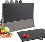 Masthome Index Schneidebretter-Set,Kunststoff-Schneidebretter mit Ablageständer,4 Stück...