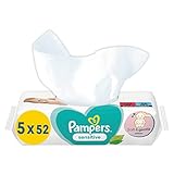 Pampers Sensitive Baby Feuchttücher, 260 Tücher (5 x 52), ohne Duft, für eine sanfte und weiche...