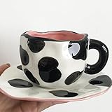 Disoza Kaffeetassen Set mit Untertasse Süße Schwarz Kuhmuster Tasse Geschenke für Frauen zum...