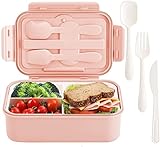 Brotdose Lunch Box Kinder,1400ml Bento Box mit 3 FäChern,Auslaufsicher Vesperdose für Mikrowellen...