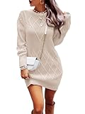 Fisoew Strickkleid Damen Rundhals Strickpullover Kleid Elegant Langarm Slim Fit Pulloverkleider...