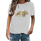 Langes Oberteil Damen Elegant -Trend-T-Shirt mit Bier-Print, Rundhalsausschnitt, kurzärmelig...