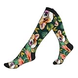Sport-Kompressionssocken mit tropischen Blumen und Corgi-Druck, Damen-Laufsocken, Fußballsocken,...