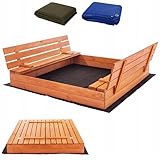 Premium Sandkasten 140x140 cm Imprägniert inkl. Video Anleitung für Montage Sandbox mit Abdeckung...