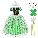 Aomig Kostüm Kinder Mädchen, 5 teiliges Kleid Kinder mit Krone Diadem Handschuhe Zauberstab, Girls...