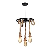 MEVZHH Kronleuchter, Hangingp E27 Retro Hanf Ro3-Licht Licht Liviroom Weinbar Deckenleuchte Geführt...
