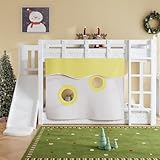 vutizal Praktisches Hochbett 90x200cm Weiß – Etagenbett mit Rutsche & Bettvorhang, Kinderbett mit...