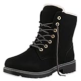 VAN HILL Warm Gefütterte Worker Boots Damen Outdoor Stiefeletten Robust 124552 Schwarz 41