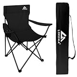 LINUMA® Faltstuhl SCHWARZ Campingstuhl Anglerstuhl mit Getränkehalter & Tragetasche - Anglersessel...
