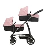 Joie Junior Evalite Twin Kinderwagen | Doppelter Kinderwagen in Pink & Schwarz | Doppel-Puppenwagen...