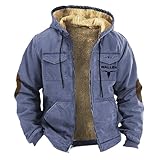 Mantel für Herren, Winterjacke, Plüschfutter, Ellenbogen-Patches, Kapuzenjacke mit mehreren...