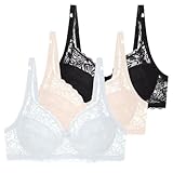 XCXC 3er-Pack Damen BH ohne Bügel Push Up Spitzen-BH Frauen Weich Bequemer Sexy Klassische BHS mit...