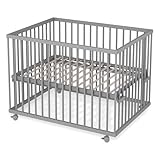 Sämann Laufstall Baby 75x100 cm mit Matratze Cloud Air,3 Schlupfsprossen & Lattenrost | stufenlos...
