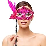 Cyhamse Party-Maske,Karneval-Maske mit Stock | Karneval Partyzubehör Feder Maskerade Halloween...