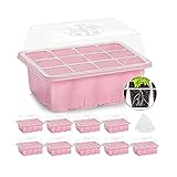 COMGAS 10 Stück Sämlingsschale mit Deckel 12 Löcher Mini-Gewächshaus für GartenpflanzenTablett...
