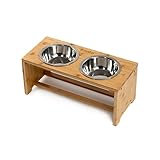 lionto erhöhter Hundenapf aus robustem & pflegeleichtem Bambus, 44x20x19 cm, doppelter Futternapf...