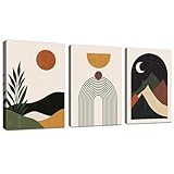WENGTIAO 3 Stück Boho Abstrakte Leinwand Bilder Kunstdrucke mit Rahmen Bunte Minimalistische Berg...