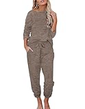 Ekouaer Damen Schlafanzug Lang Weich Pyjama Set mit Taschen Zweiteiler Sleepwear Winter Hausanzug...