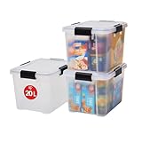 Iris Ohyama Luftdichte Kunststoff-Aufbewahrungsboxen mit Deckel, 20L, 3er-Set, Transparent,...