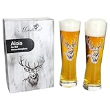 MamboCat Alois 2er Set Weizenbiergläser | klassische Biergläser mit Hirsch-Motiv für stilvollen...