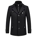 KUDORO Herren Wintermantel Wolle Kurzmantel Herren Wollmantel Mittellang Peacoat Herren Casual Slim...