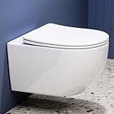 Hänge WC Spülrandlos WC Set aus Keramik-Hängetoilette mit Softclose WC-Sitz-Wand WC mit Lotus...