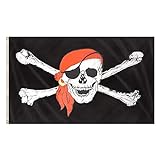 Storm&Lighthouse Große schwarze Piraten-Bandana-Flagge, Jolly Roger-Flagge, mit rotem Bandana,...