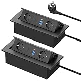 2er-Pack Versenkbare Tischsteckdose USB C PD20W mit Schalter, Einbau Steckdosenleiste mit 2 USB A,...