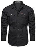 PADOLA Hemd Herren Baumwolle Hemden Langarm Slim Fit Cowboyhemd Stehkragen Westernhemd Taktisches...