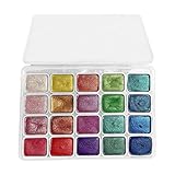 Aquarellfarben-Set, 20-farbiges Aquarell-Set zum Malen, Glitzer-Schreibwaren, tragbares Zubehör...