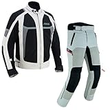 BOSmoto Herren Motorrad Textil Kombi, 2-teiler mit Protektoren, Atmungsaktiv, Grau, 2XL