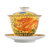 BESPORTBLE Zierliche Chinesische Teetassen mit Untertasse Keramik Teegeschirr mit Gelbem...