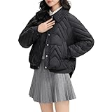 KKvoPiQ Damen Bomberjacke Quilted Down Jacke Button Down Padded Lightweight Outwear Mit Taschen...