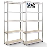 Arebos 2er Set Schwerlastregal 180 x 90 x 40 | 875kg Tragkraft | 0,63 mm | 5 verstellbare...