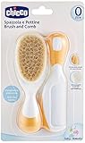 Chicco Set Baby-Haarbürste und Kamm, Babybürste mit weichen Naturborsten, Kamm mit abgerundeten...