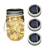 3 Pack Solar Mason Jar Light Deckel, Solar Mason Jar Licht LED, 3m 30 LED Lampen Silber Wire Fairy...