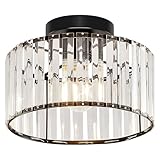 Qamra Schwarz Kristall Deckenleuchte Moderne Runder Hängend Deckenlampe für Wohnzimmer Flur...
